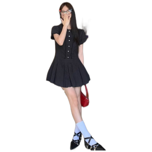 Ice Silk A-Line Polo Collar Mini Dress for Women, High Waist Flattering Summer Outfit for Going Out