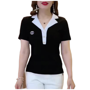Women's Ice Silk Polo T Shirt Short Sleeve Stretch Pullover with Contrast Collar for Summer Casual Workwear