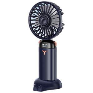 Mini USB Rechargeable Desk Fan, Foldable Handheld Fan with Digital Display and Rotating Base for Meals
