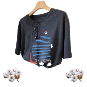 Women's Cotton Graphic T Shirt Loose Fit Crewneck Short Sleeve Longline Summer Top for Plus Size Casual Wear