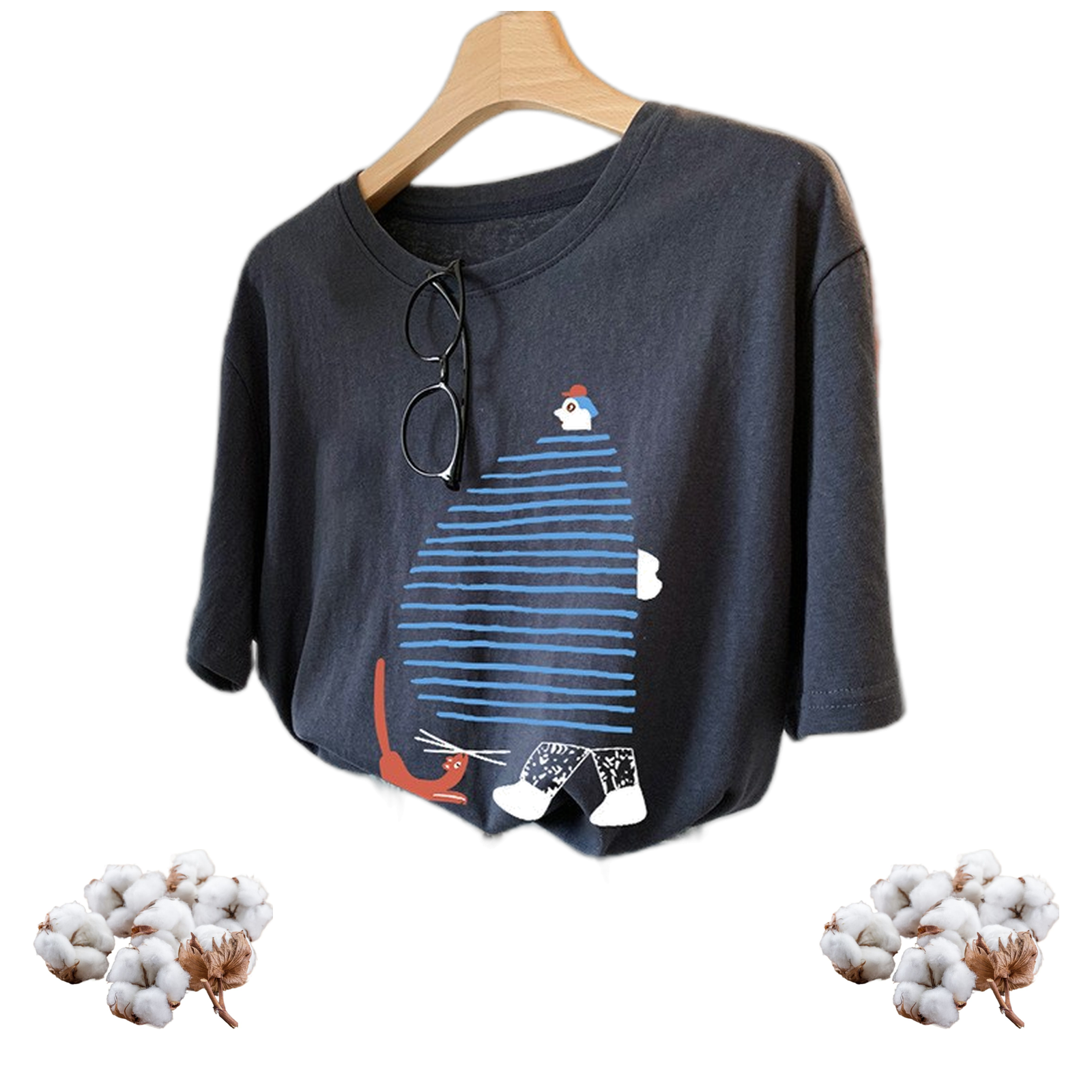Women's Cotton Graphic T Shirt Loose Fit Crewneck Short Sleeve Longline Summer Top for Plus Size Casual Wear