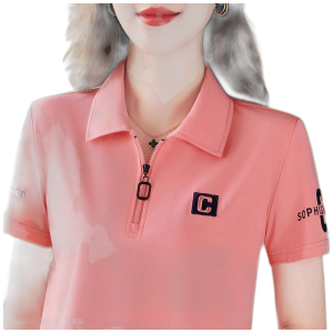 Women’s Ice Silk Polo T Shirt Short Sleeve Slim Fit Zip Collar Casual Summer Top for Everyday Wear