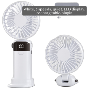 USB Mini Handheld Neck Fan, Foldable Desktop Portable Fan with Digital Display for Travel Office Commute