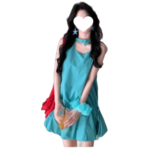 Women’s Ice Silk Mini Sundress Sleeveless Bubble Hem with Elastic Waist for Beach Vacation Summer Parties