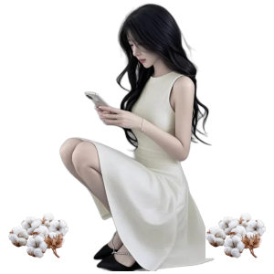 Cotton Blend Sleeveless A-Line Mini Dress for Women, High Waist Solid Summer Casual Day to Dinner Wear