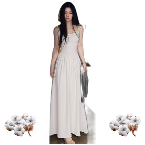 Women's Cotton Blend Cami Maxi Dress, Sleeveless A-Line Pullover with Elastic Waist for Petite Sizes