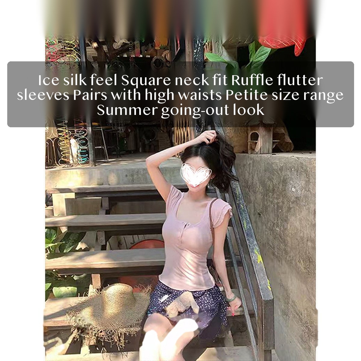 Women’s Ice Silk Fitted Crop T Shirt with Flutter Sleeves and Square Neck, Solid Summer Going Out Top