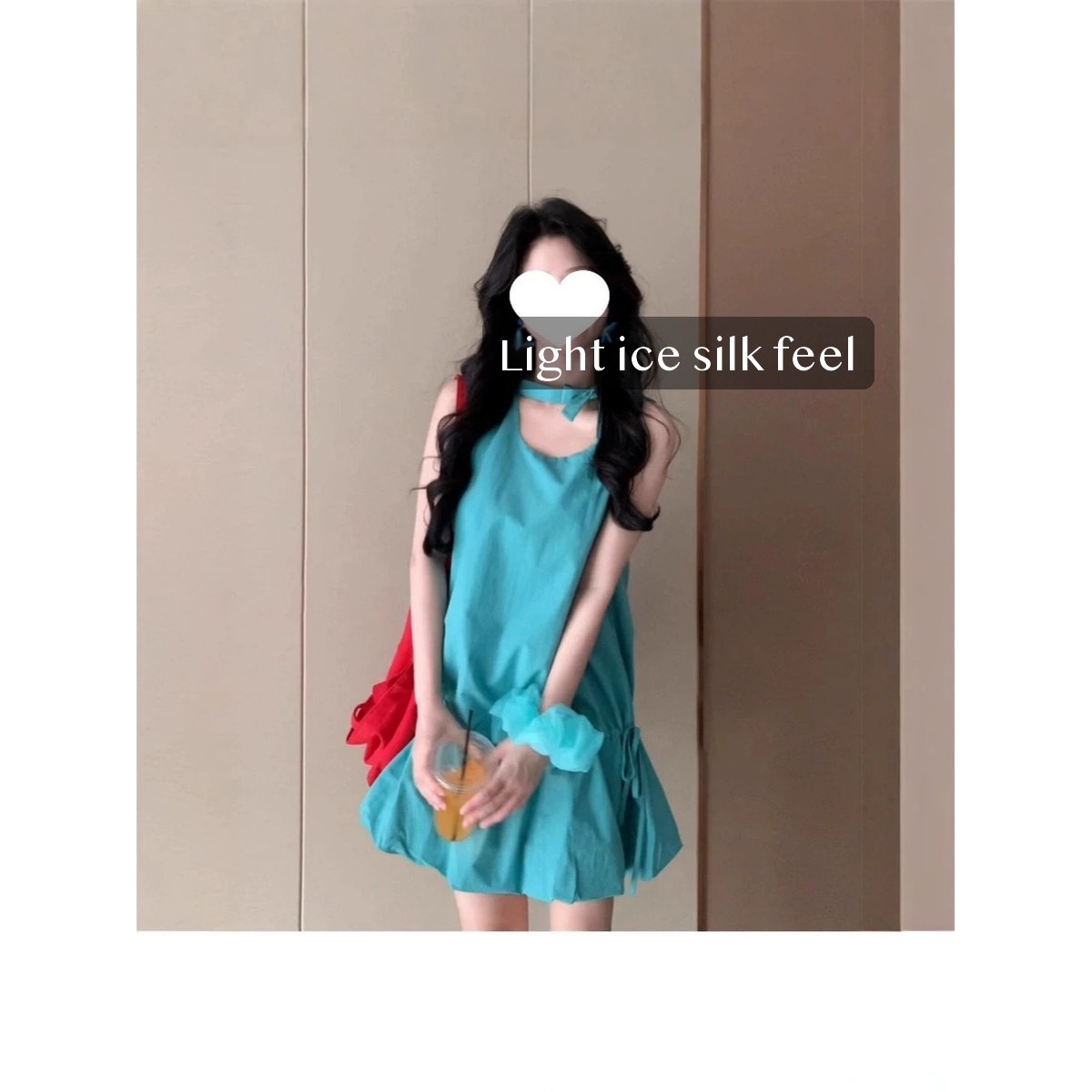 Women’s Ice Silk Mini Sundress Sleeveless Bubble Hem with Elastic Waist for Beach Vacation Summer Parties