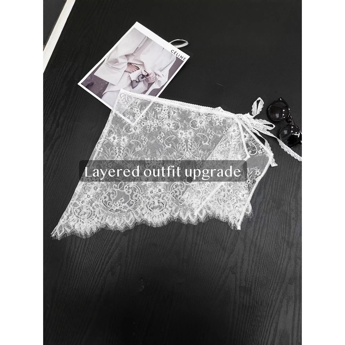 Ice Silk Lace Wrap Skirt Overlay for Women, Sheer Tie-Side Mini Layering Piece for Festivals, Photos, Spring