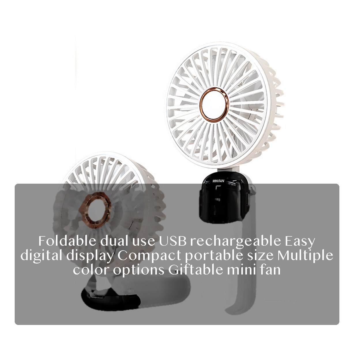 USB Mini Handheld Fan, Foldable Portable Desk Fan with Digital Display, Rechargeable for Travel Office