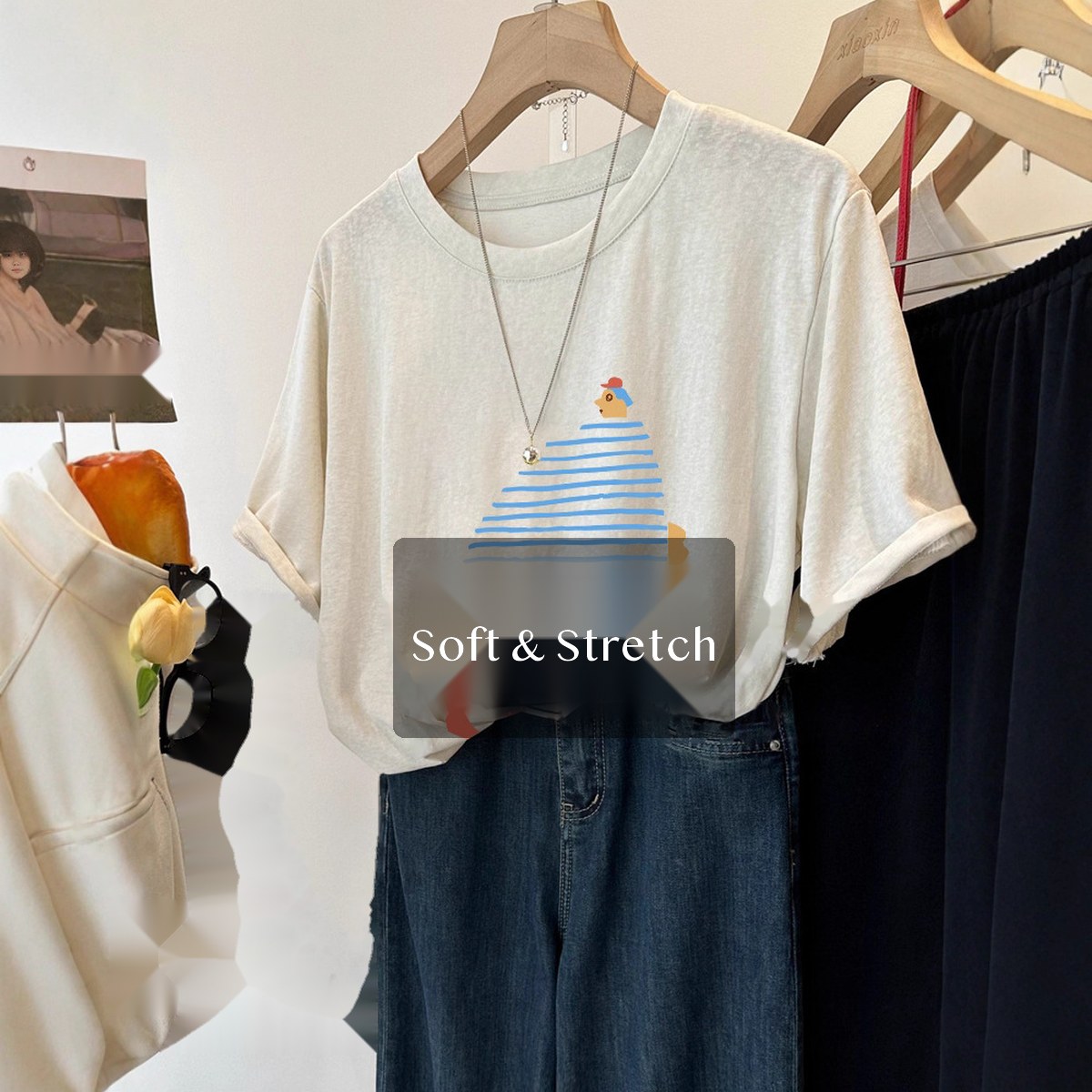Women's Cotton Graphic T Shirt Loose Fit Crewneck Short Sleeve Longline Summer Top for Plus Size Casual Wear