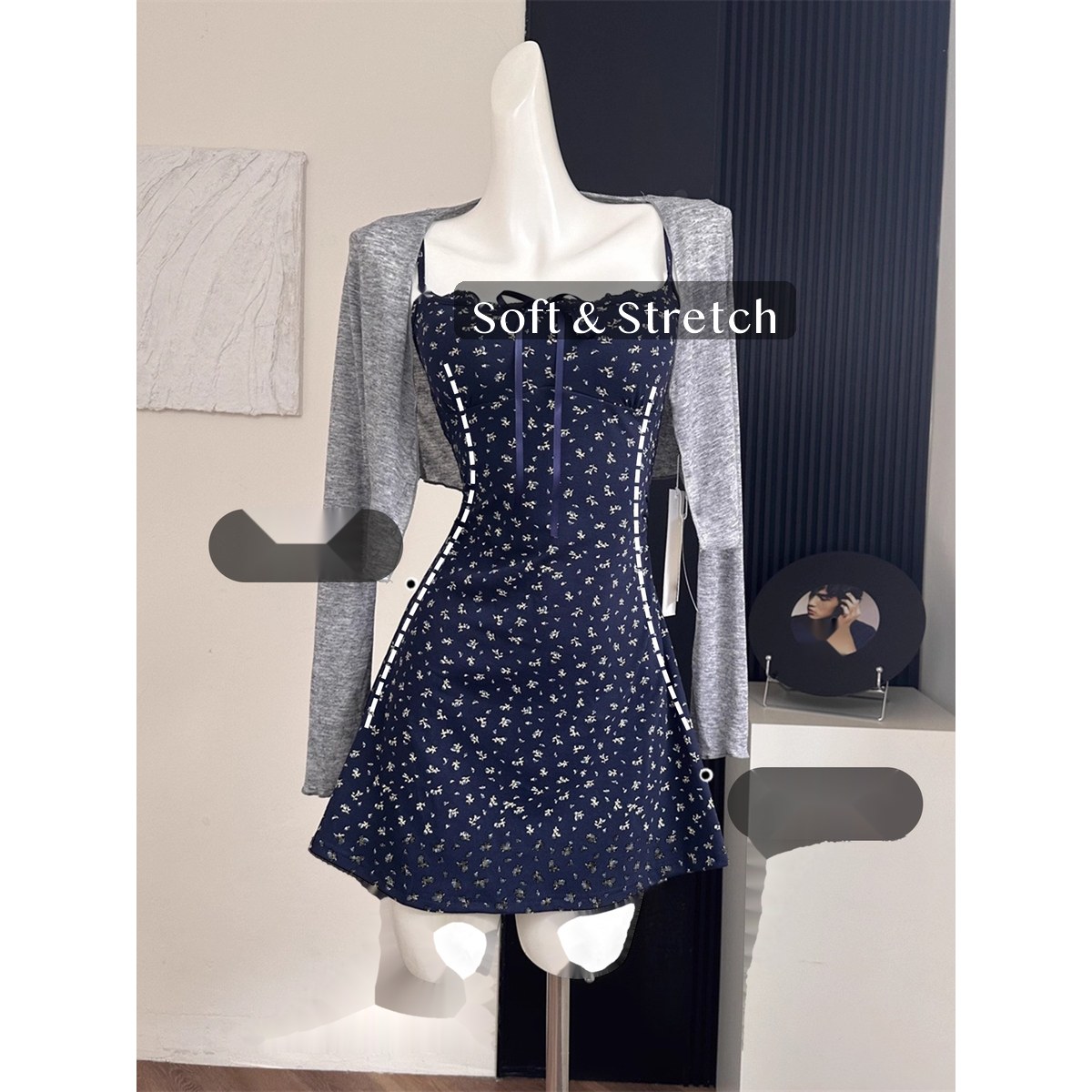 Cotton Blend Floral Cami Mini Dress with Built-In Pads, Stretch Waist Sleeveless Summer Outfit for Petite Women