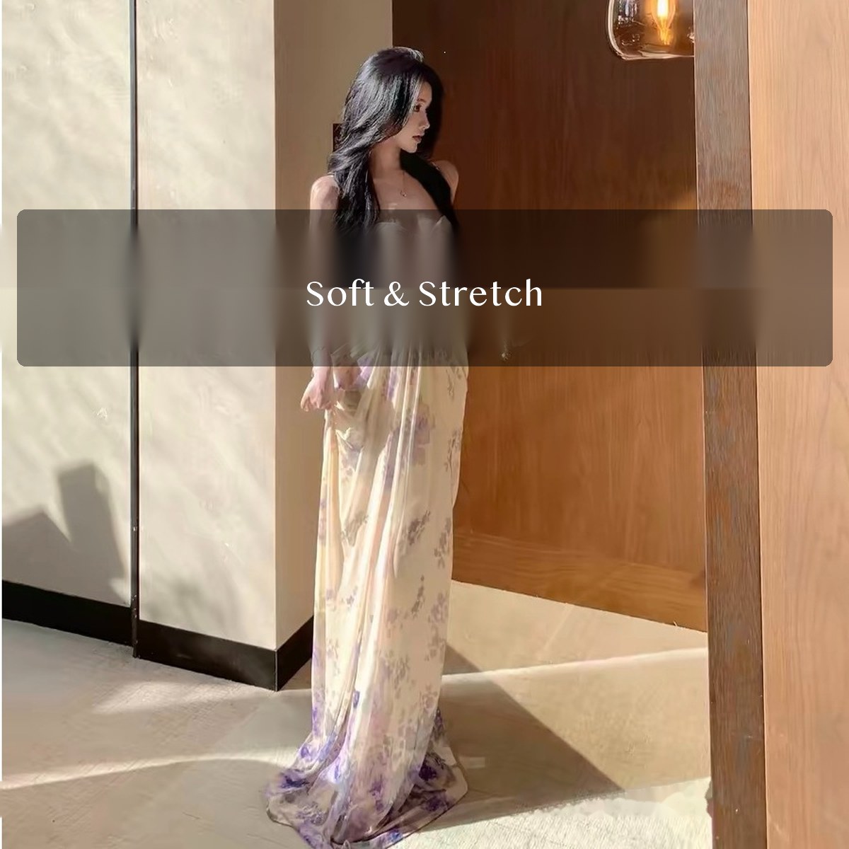 Women’s Ice Silk Floral Maxi Dress High Waist A-Line Sleeveless Slip Dress for Vacation Photos Beach Getaways