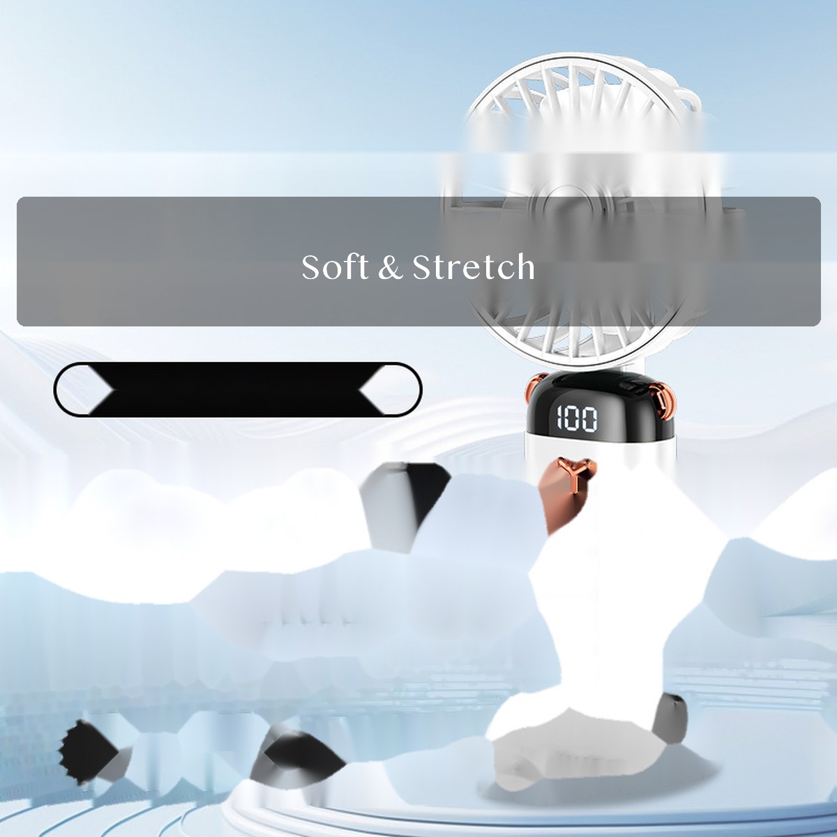 Mini USB Rechargeable Desk Fan, Foldable Handheld Fan with Digital Display and Rotating Base for Meals