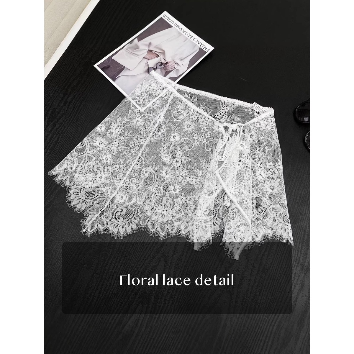 Ice Silk Lace Wrap Skirt Overlay for Women, Sheer Tie-Side Mini Layering Piece for Festivals, Photos, Spring