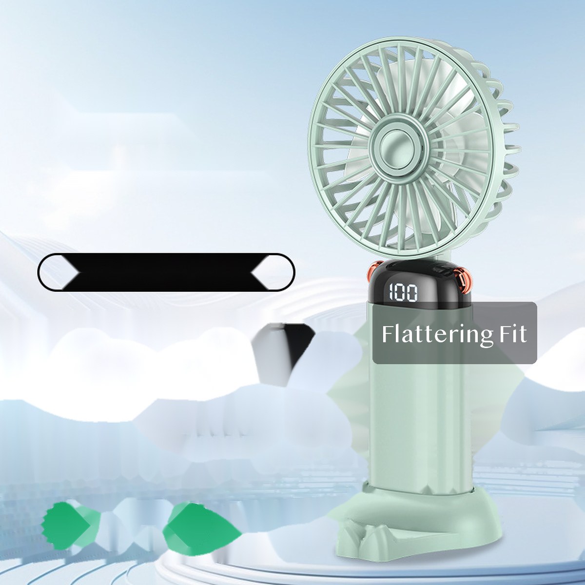 Mini USB Rechargeable Desk Fan, Foldable Handheld Fan with Digital Display and Rotating Base for Meals