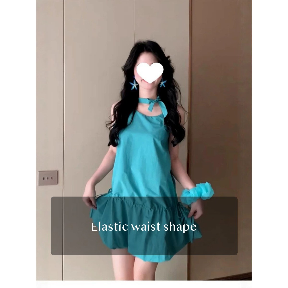 Women’s Ice Silk Mini Sundress Sleeveless Bubble Hem with Elastic Waist for Beach Vacation Summer Parties
