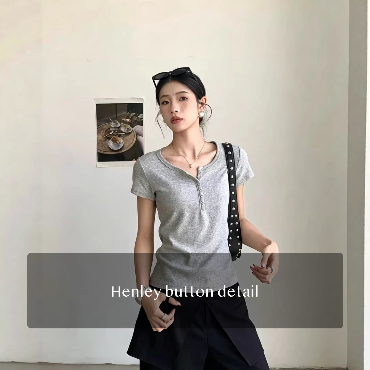Cotton Blend Henley T Shirt for Women, Slim Fit Short Sleeve Button Front Solid Summer Casual Top, 2 pack