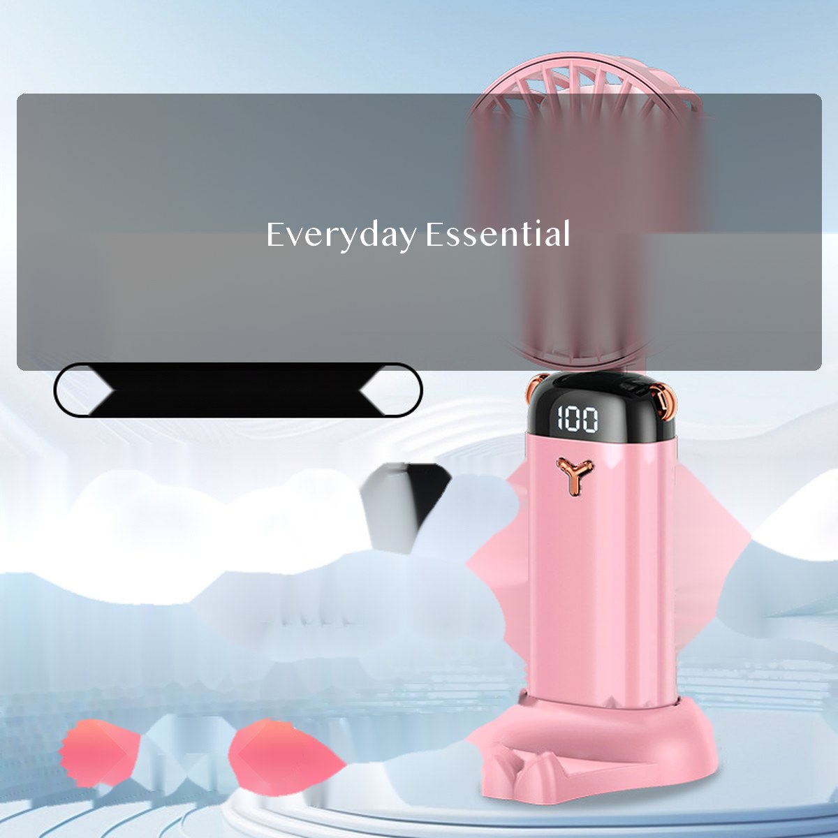 Mini USB Rechargeable Desk Fan, Foldable Handheld Fan with Digital Display and Rotating Base for Meals