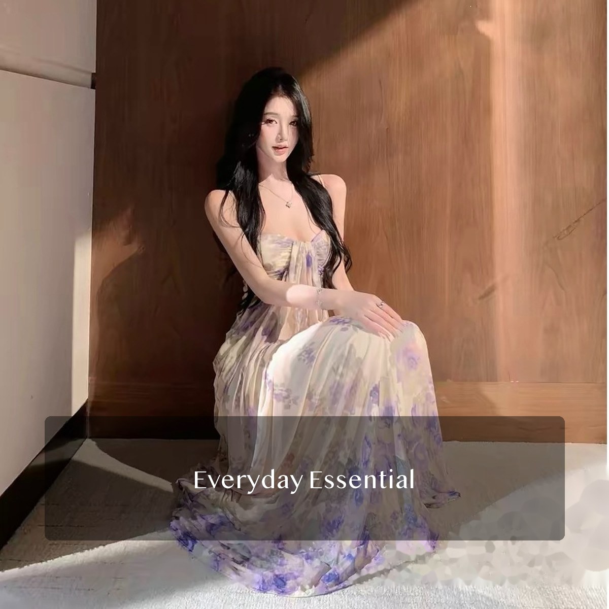 Women’s Ice Silk Floral Maxi Dress High Waist A-Line Sleeveless Slip Dress for Vacation Photos Beach Getaways