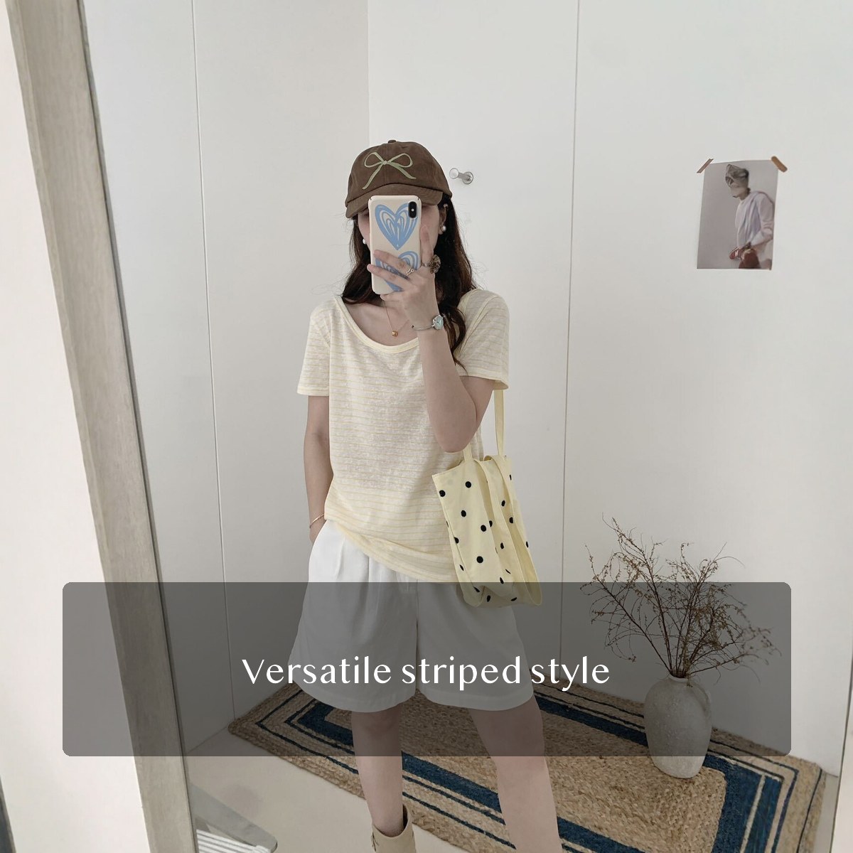 Women's Cotton Off Shoulder T Shirt Loose Fit Short Sleeve Striped Slub Tee for Summer Casual Weekend Wear