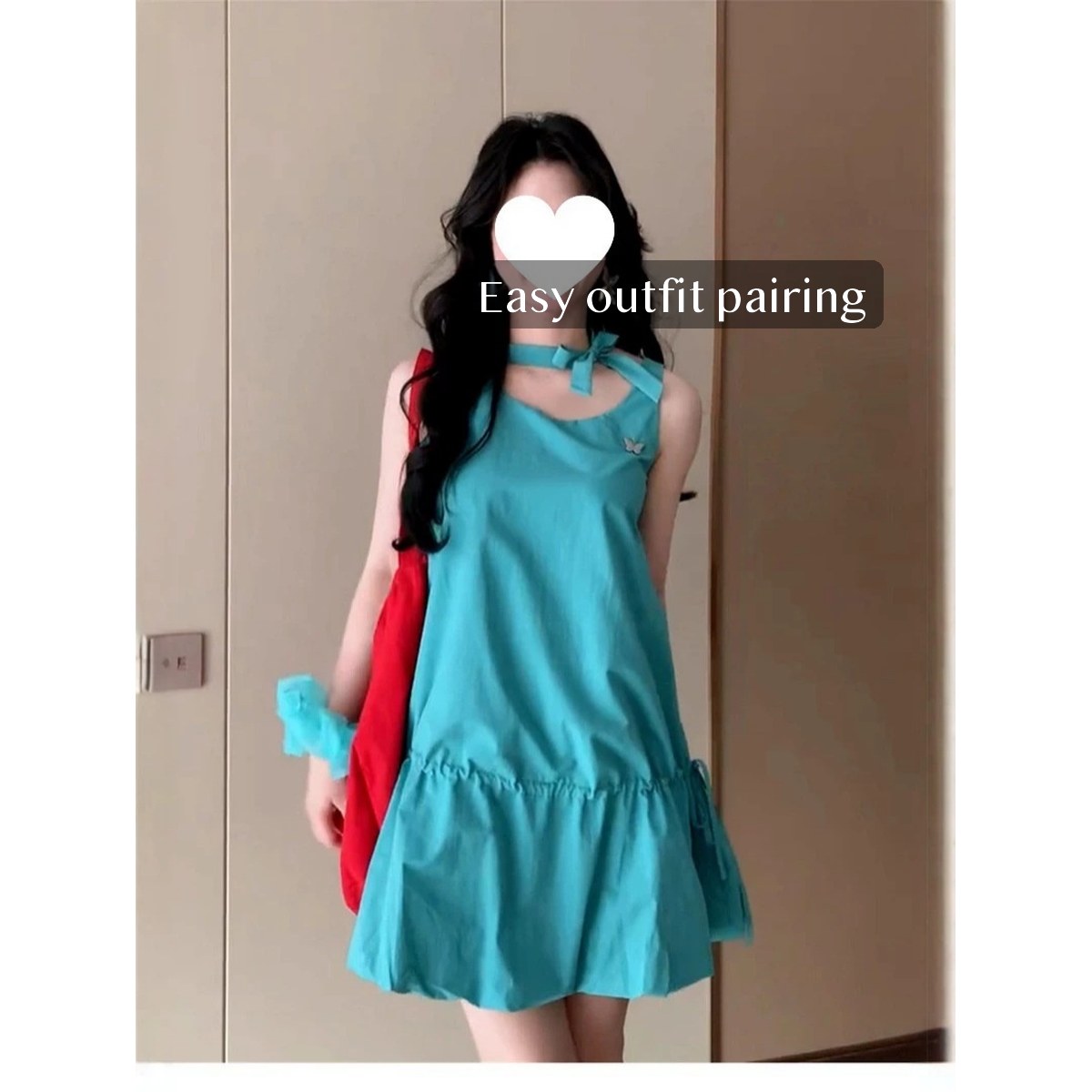 Women’s Ice Silk Mini Sundress Sleeveless Bubble Hem with Elastic Waist for Beach Vacation Summer Parties