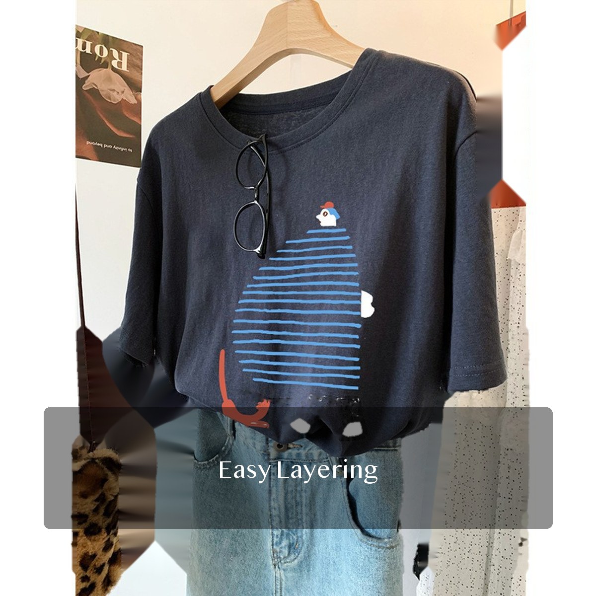 Women's Cotton Graphic T Shirt Loose Fit Crewneck Short Sleeve Longline Summer Top for Plus Size Casual Wear