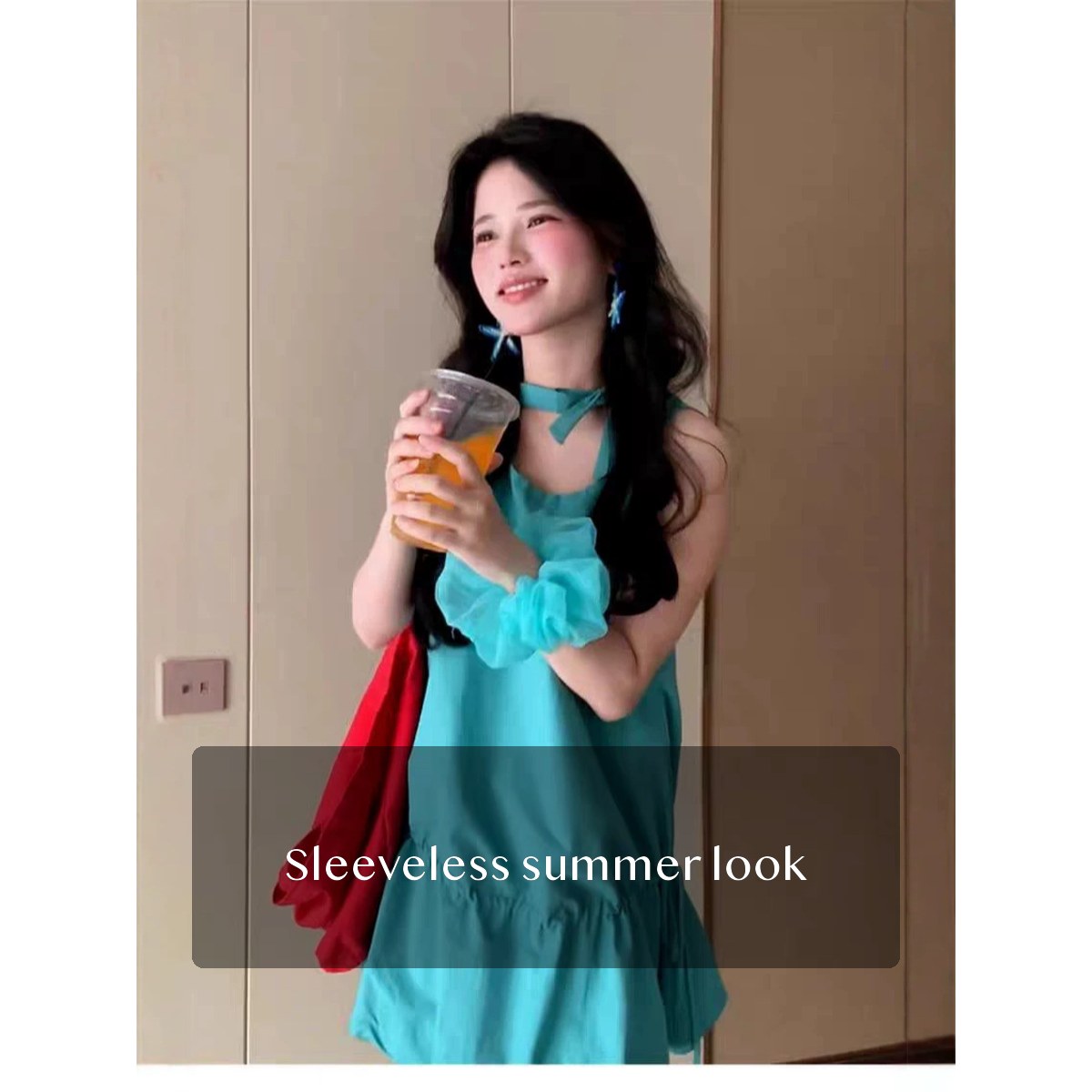 Women’s Ice Silk Mini Sundress Sleeveless Bubble Hem with Elastic Waist for Beach Vacation Summer Parties