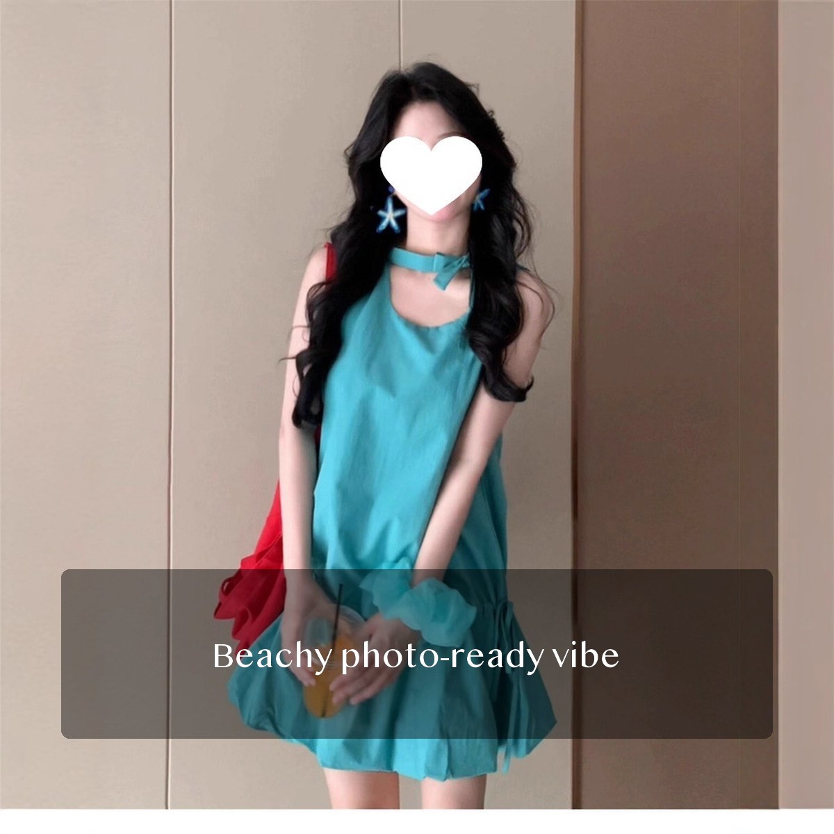 Women’s Ice Silk Mini Sundress Sleeveless Bubble Hem with Elastic Waist for Beach Vacation Summer Parties