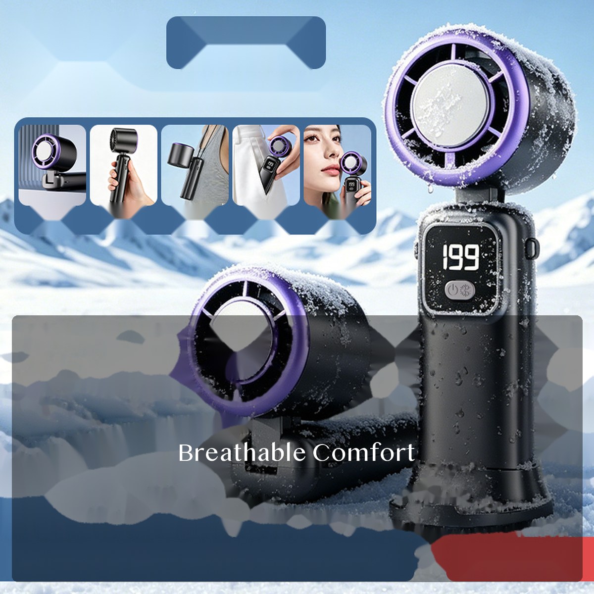 USB Handheld Fan with Digital Display, Foldable Portable Cooling Fan for Outdoor Travel, Commute, Desk Use