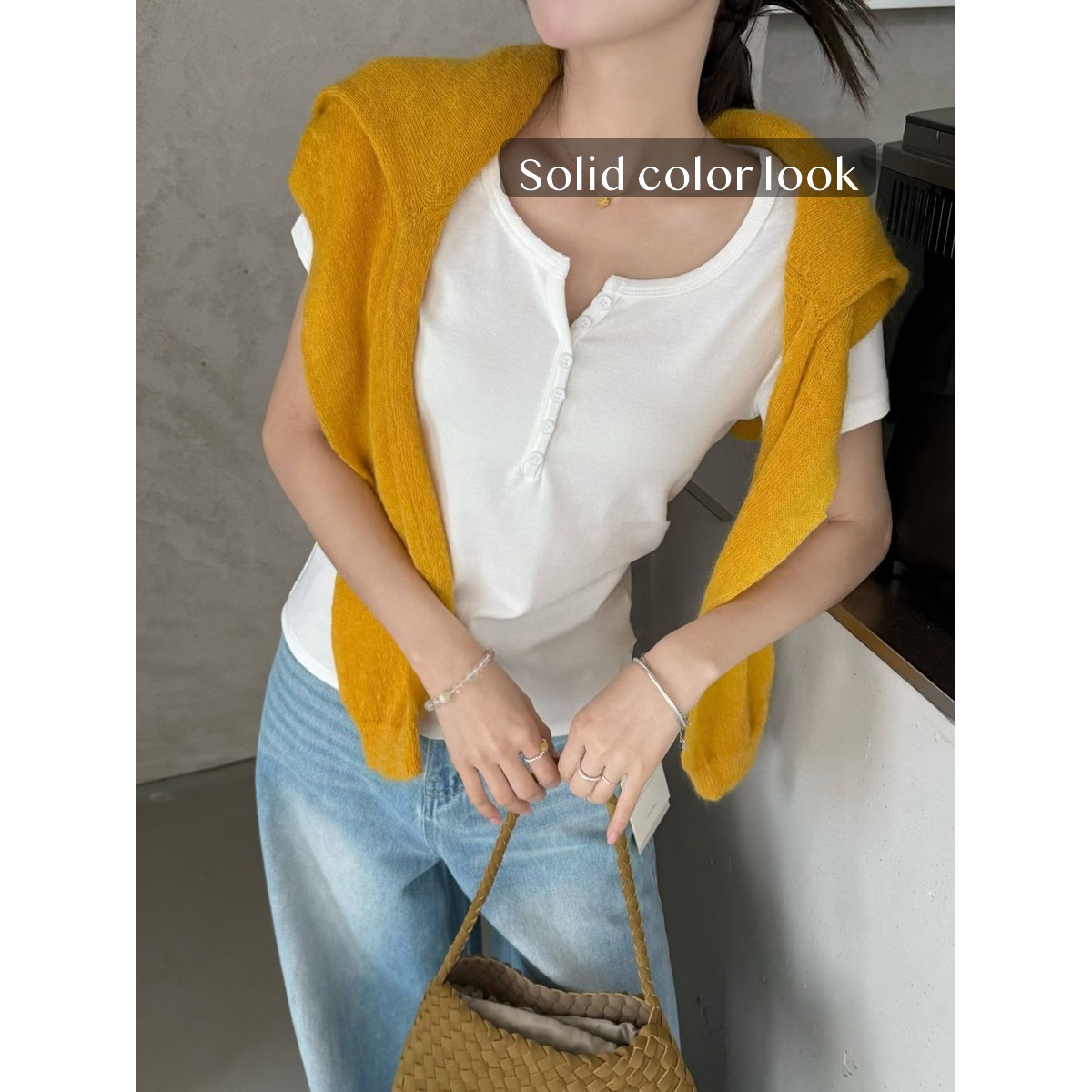 Cotton Blend Henley T Shirt for Women, Slim Fit Short Sleeve Button Front Solid Summer Casual Top, 2 pack