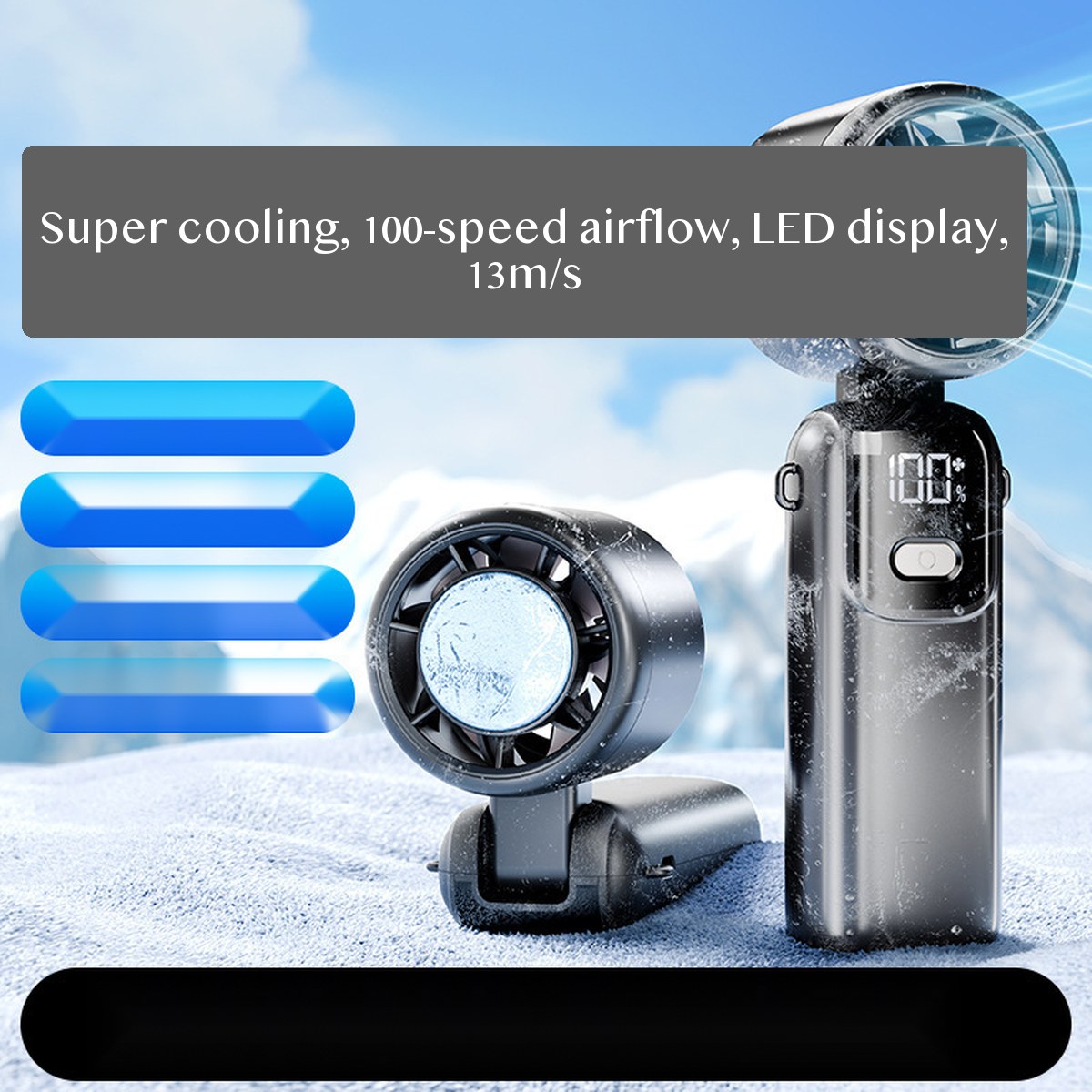 Handheld USB Cooling Fan with Ice-Cool Plate, 100-Speed Mini Portable Fan for Outdoor Travel and Desk Use