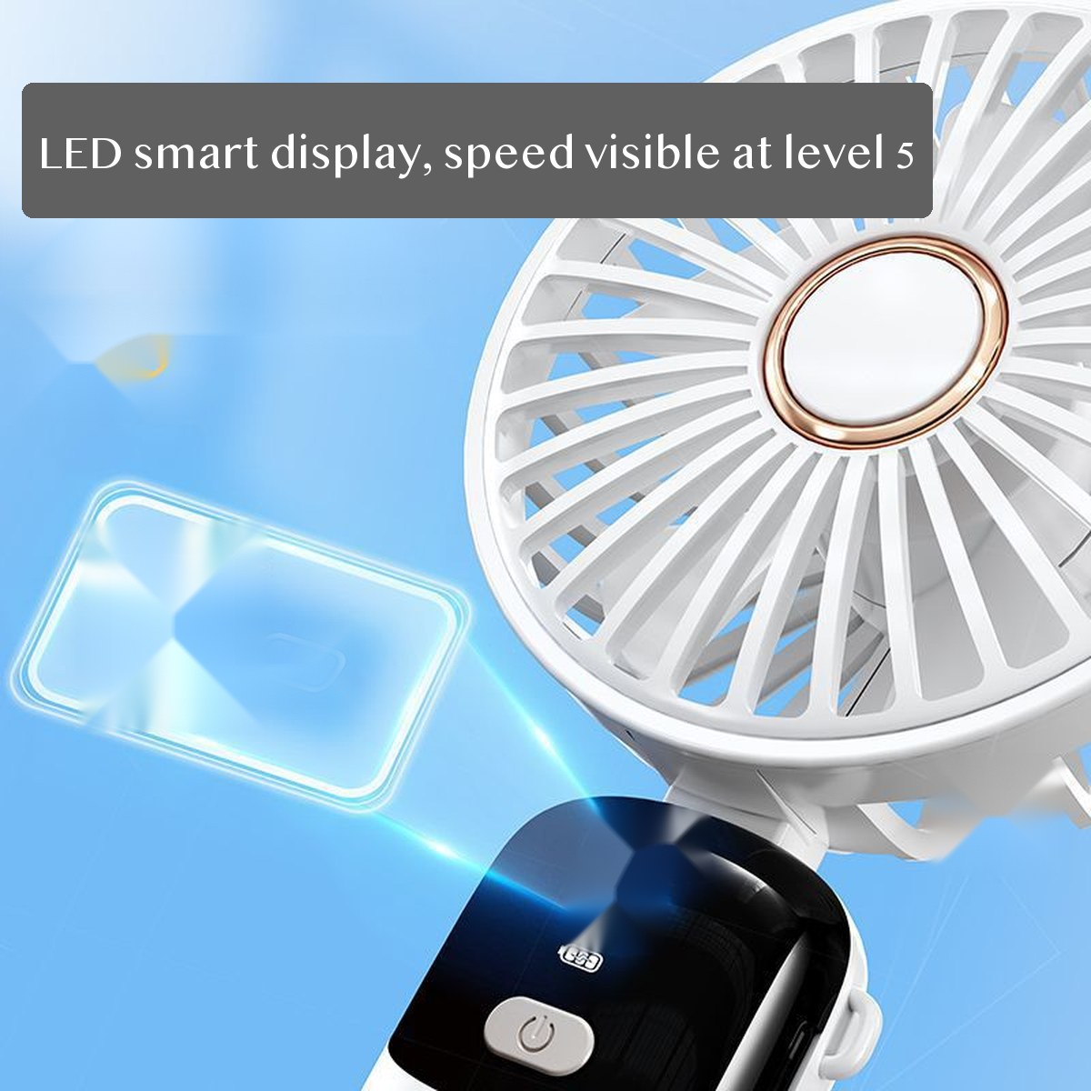 USB Rechargeable Handheld Fan, Foldable Mini Desk Fan with Display, Portable Cooling for Dorm Travel