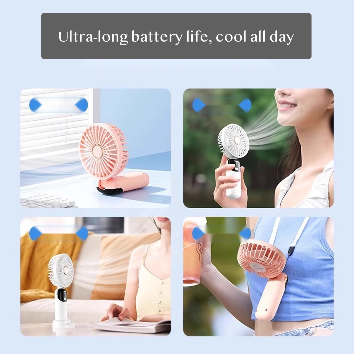 USB Handheld Mini Fan with Foldable Stand, Quiet Portable Rechargeable Desk Fan for Students Travel Use