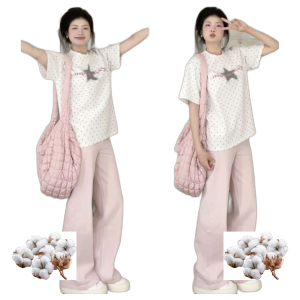 Women's Longline Crewneck T Shirt, Casual Polka Dot Print Short Sleeve Daily Wear Top for Summer Outfit