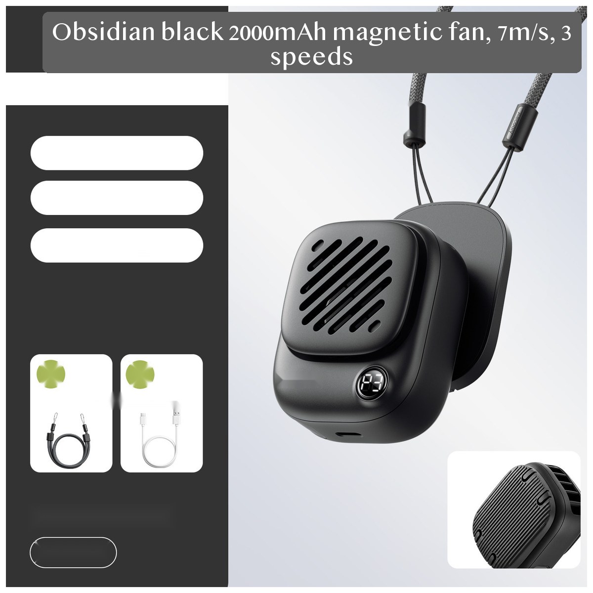 Mini Magnetic Neck Fan, Rechargeable Handheld Personal Fan with Digital Display for Office Desk Dorm Use