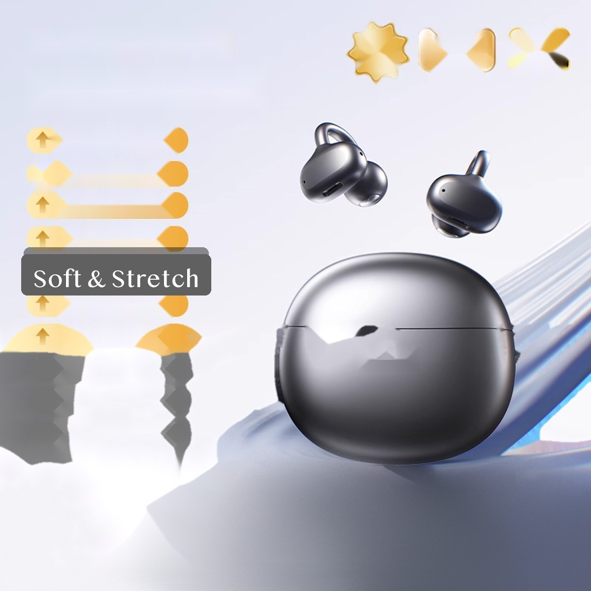 A5 Open Ear Clip Bluetooth Headphones, ABS Wireless Stereo Earbuds with Long Battery Life for Running