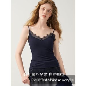 Viscose, Acrylic Women's Camisole, Sling-Style Sling Top for Everyday Layering, CreamWhiteLightweight