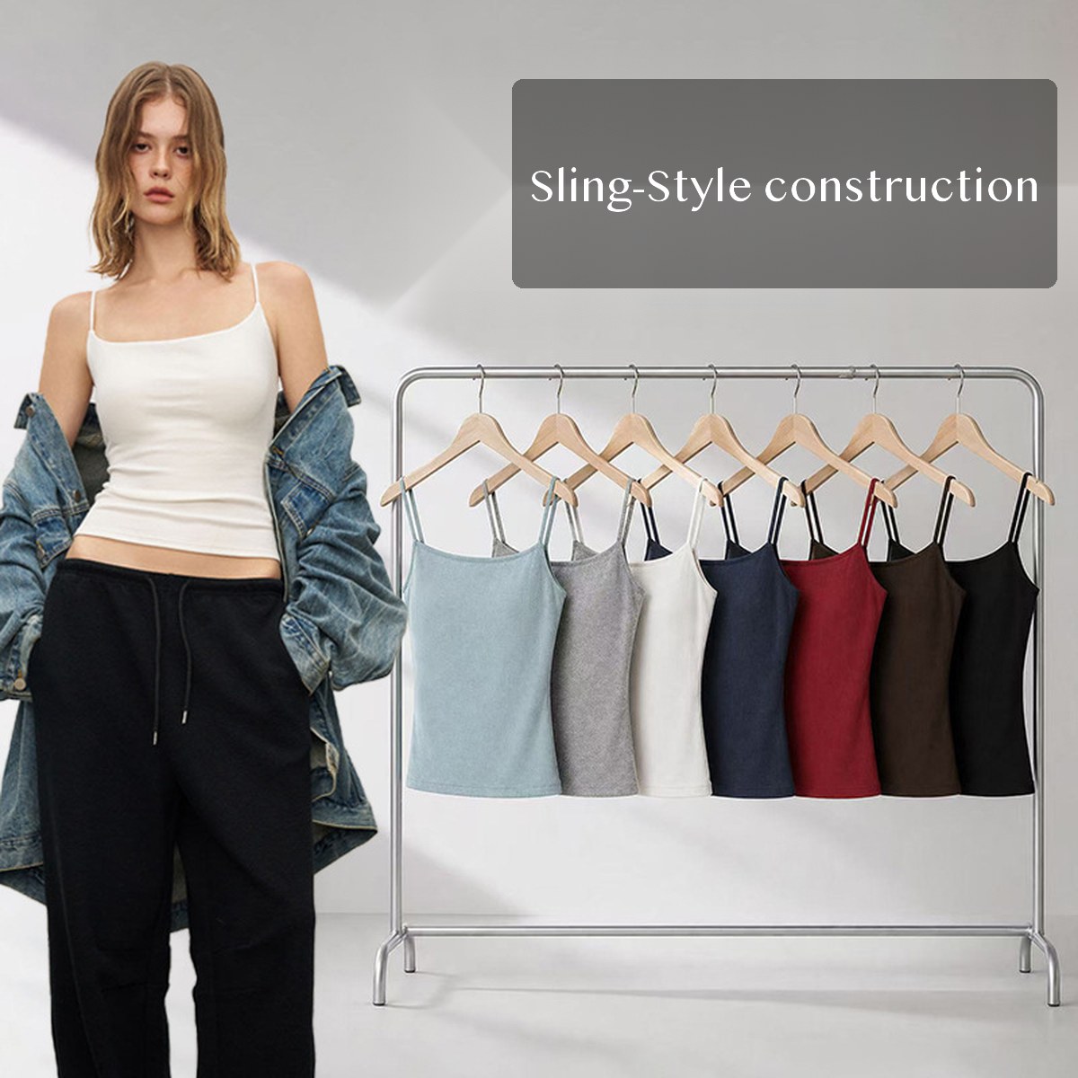 Viscose, Cotton, Spandex Women's Camisole, Sling-Style Sling Top for Everyday Layering, Navy AquaBlue CocoaBrown