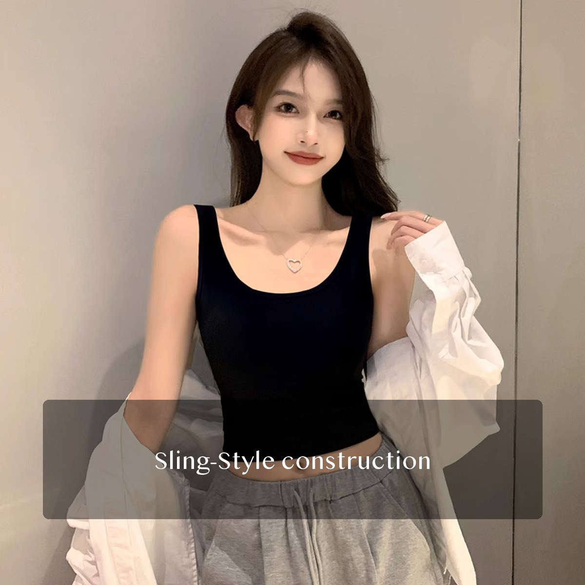 95% 及以上, 30% 以下, Spandex Women's Camisole, Sling-Style Sling Top for Everyday Layering, BlackUnpadded WhiteUnpadded