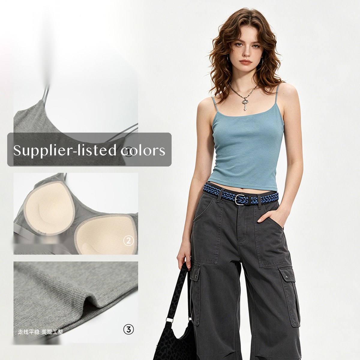 Viscose, Cotton, Spandex Women's Camisole, Sling-Style Sling Top for Everyday Layering, Navy AquaBlue CocoaBrown